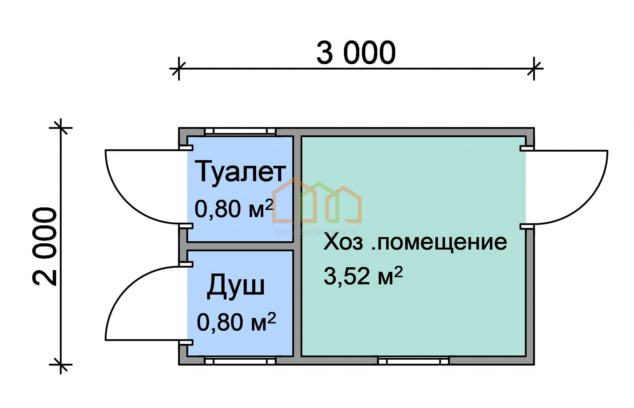 Хозблок эконом Агата-1 (ЭСС) 2х3 Площадь: 6 м² со сборкой на участке с  душем, туалетом и кладовкой под ключ в Сафоново